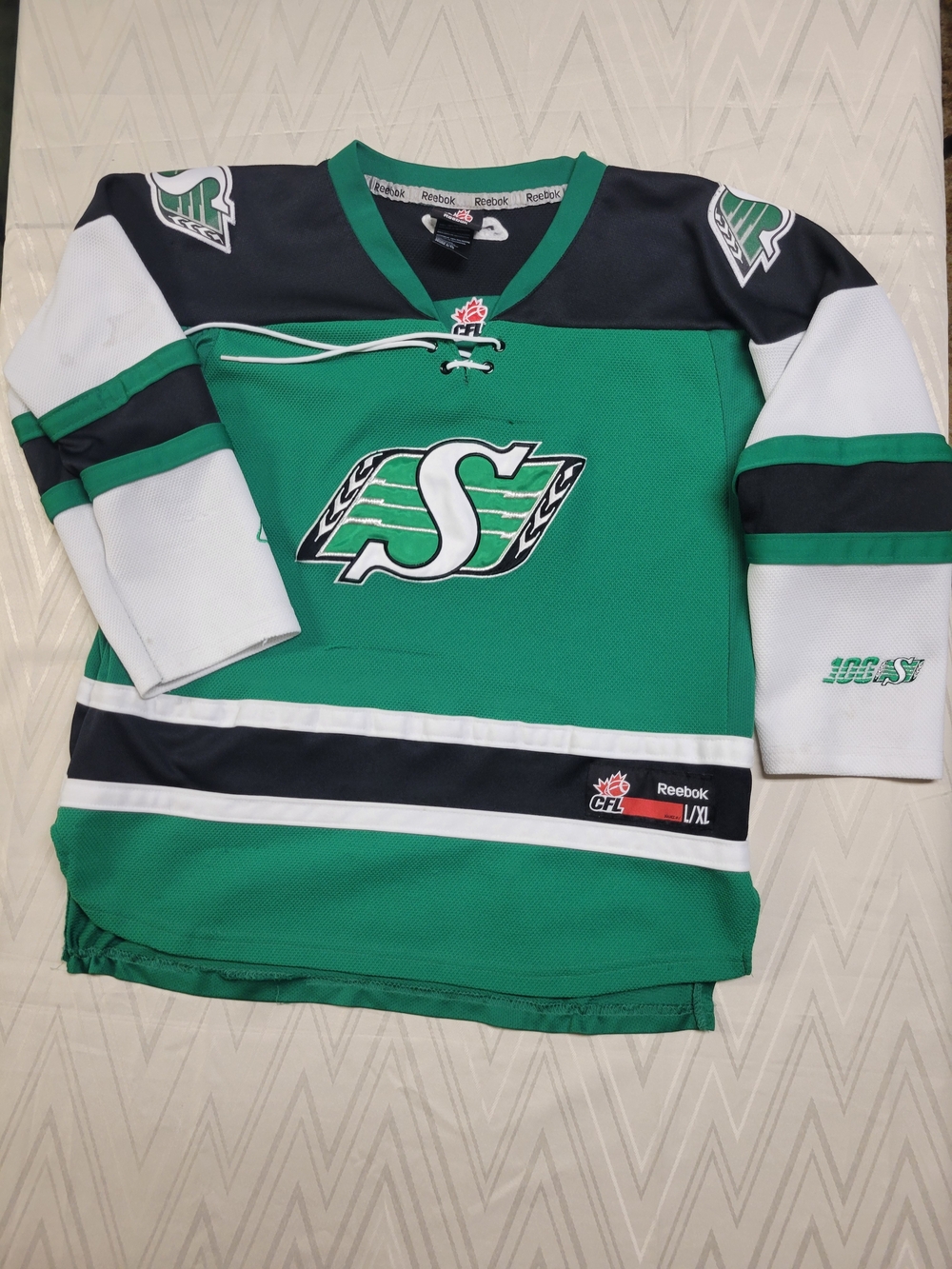 Reebok Green & White Saskatchewan Roughriders Kids Hockey Jersey